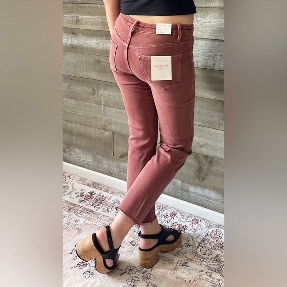 lovervet denim tummy control wine straight leg crop jeans raw hem LV1200WI 26 - Picture 14 of 16